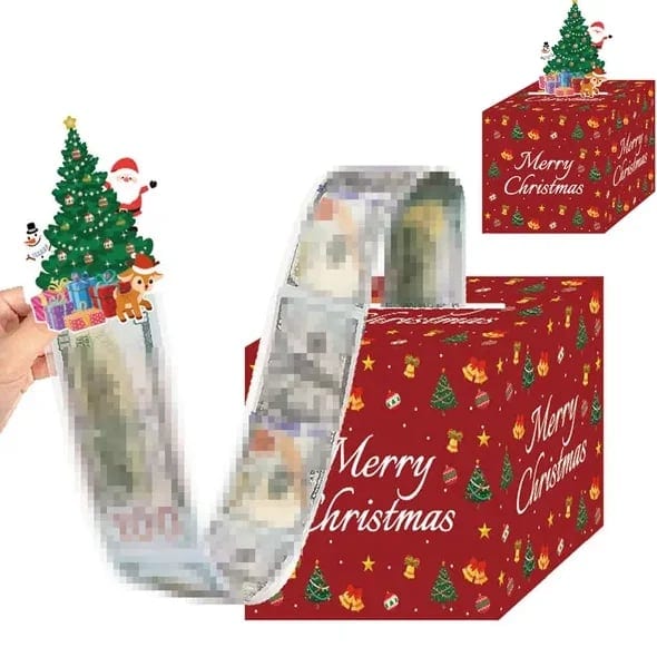 FCJ Transparent Christmas Tree Card Money Box Xmas Birthday New Year Party, product photo