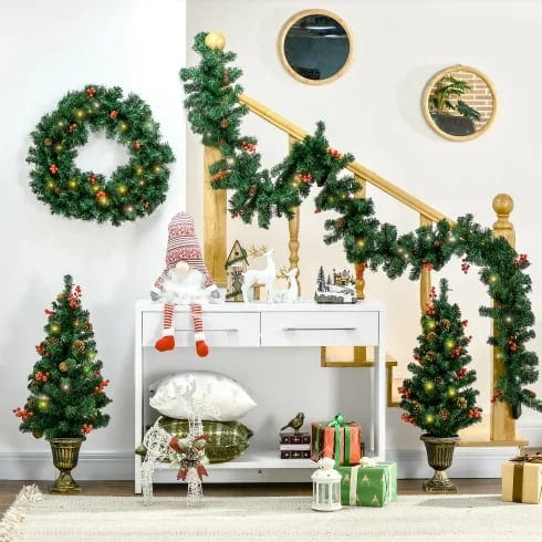 HOMCOM 4-Piece Prelit Holiday Christmas Decorations Set Warm White LED Lights 2, product photo