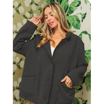 BiBi Women's Single-Breasted Washed Fleece Jacket FCJ Style, product photo