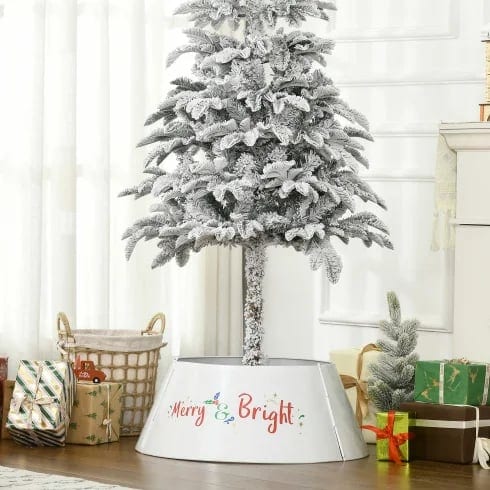 HOMCOM 26-Inch White Christmas Tree Collar Ring Stand Cover for Home Decor, product photo