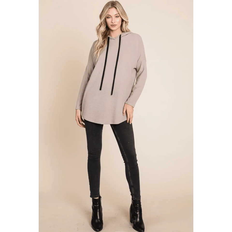 BOMBOM Women's Contrast Drawstring Drop Shoulder Knit Hoodie FCJ Collection, product photo