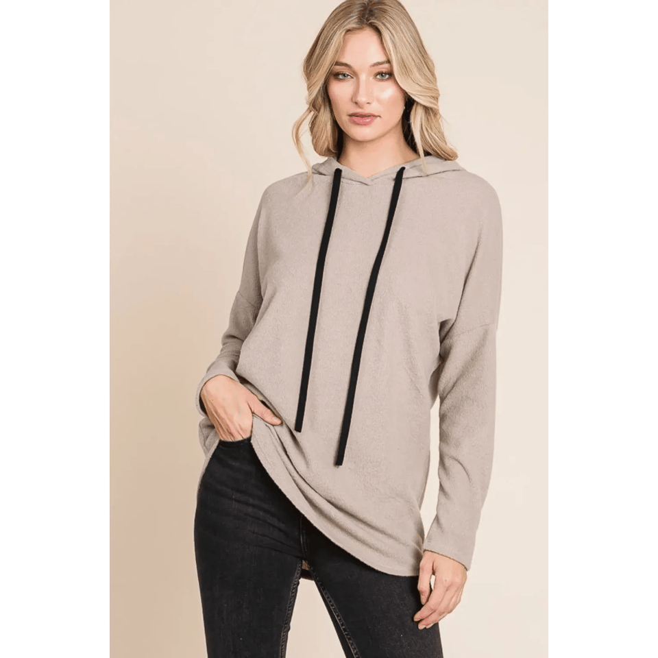 BOMBOM Women's Contrast Drawstring Drop Shoulder Knit Hoodie FCJ Collection, product photo