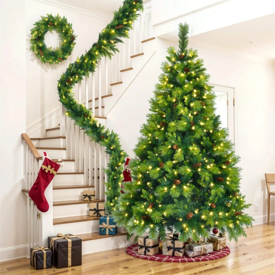 6 Feet Long Artificial Christmas Pine Tree Pre-Installed Lighting Grass Green, product photo