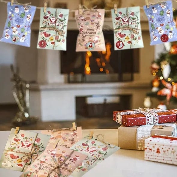 24pcs Christmas Advent Calendar Kit Envelope-Shaped Gift Bags 1-24 Countdown, product photo