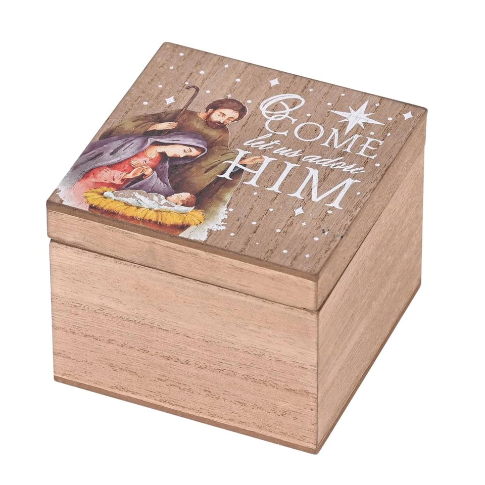 TD Keepsake Christmas Storage Box O Come Let Us Adore Him 4x4 Inches, product photo