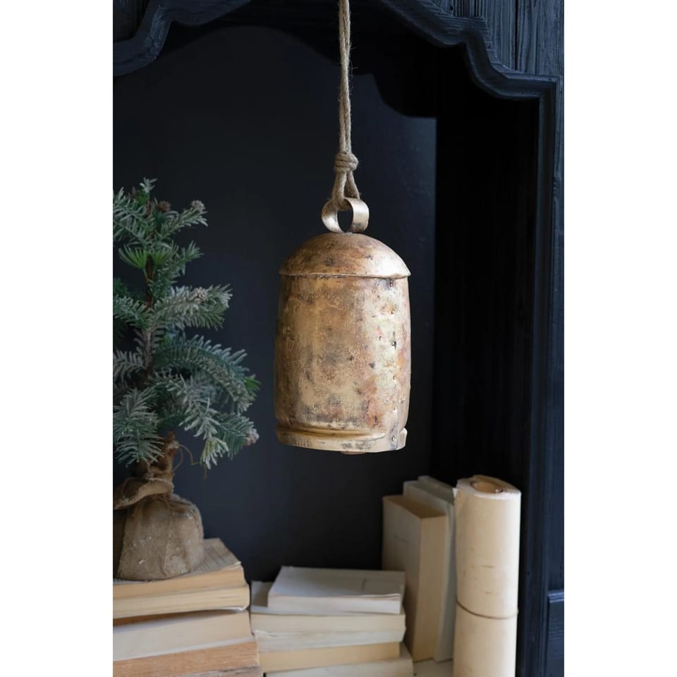 Large 12\" Antique Gold TD Christmas Bell Elegant Holiday Decoration Supply, product photo