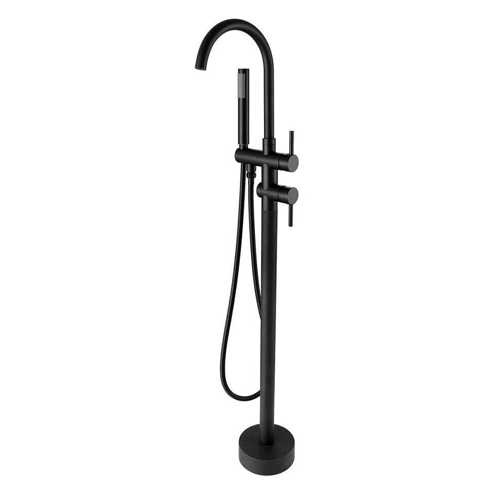 FLG Brass Mounted Freestanding Bath Shower Mixer Floor Stand Tub Filler Shower, product photo