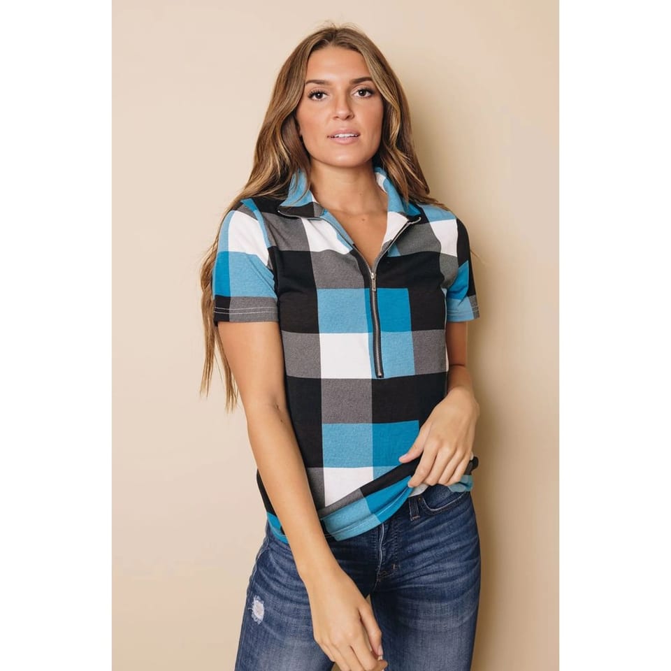 TD Women's Randy Plaid Short Sleeve Knit Top, product photo