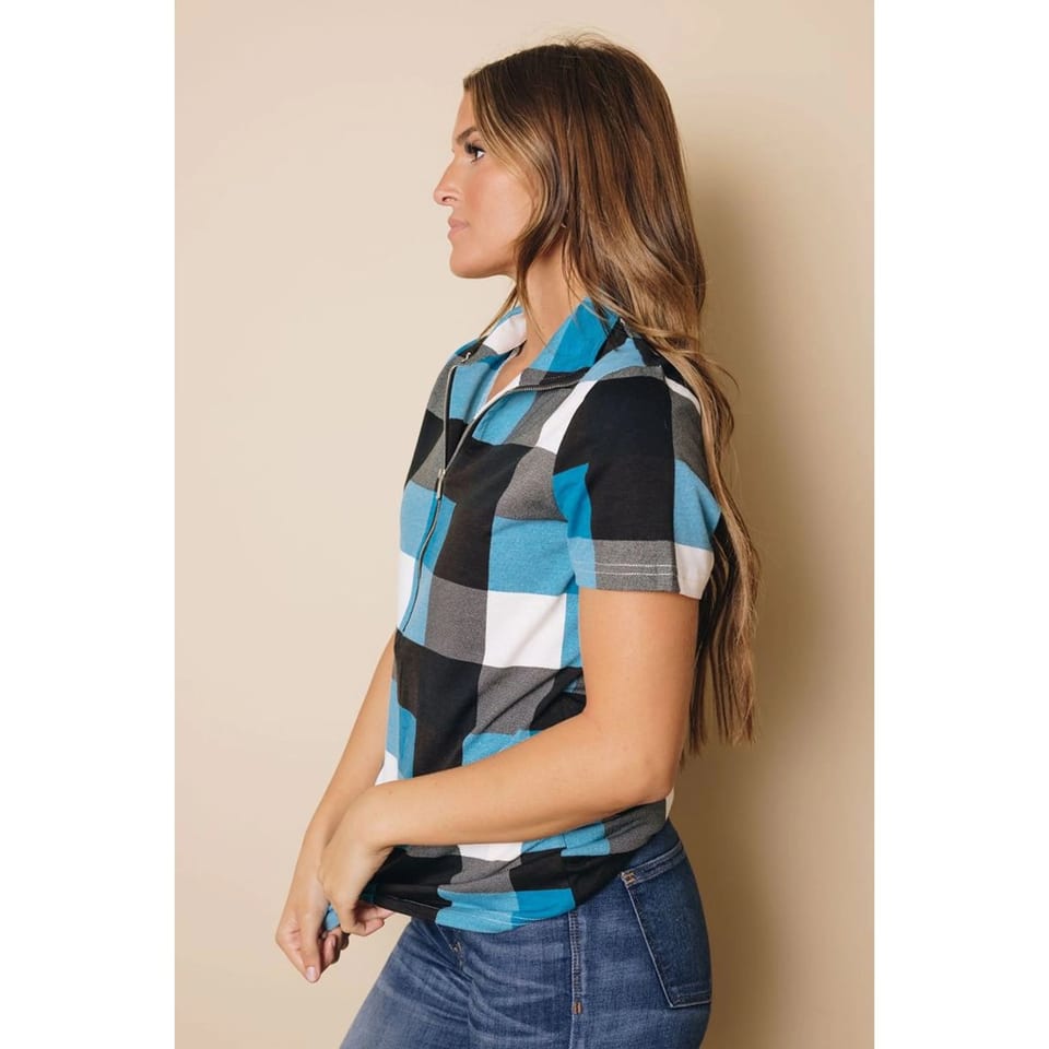 TD Women's Randy Plaid Short Sleeve Knit Top, product photo