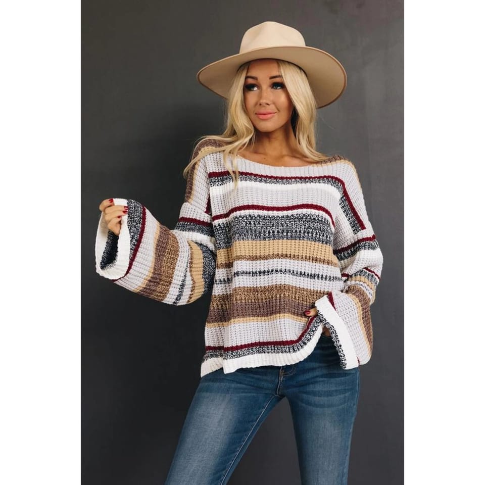 TD Casual Striped Sweater Breathable and Warm Knit with Stand Collar, product photo
