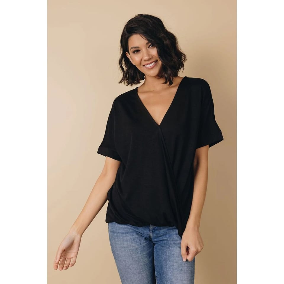 TD Lior Solid Pattern Drape Knit Top Breathable Casual Vintage Style for Spring, product photo