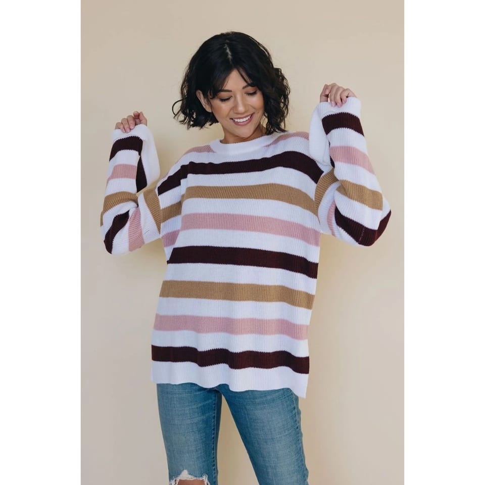 TD McKell Women's Casual Print Striped Knit Sweater Breathable Plus Size with, product photo