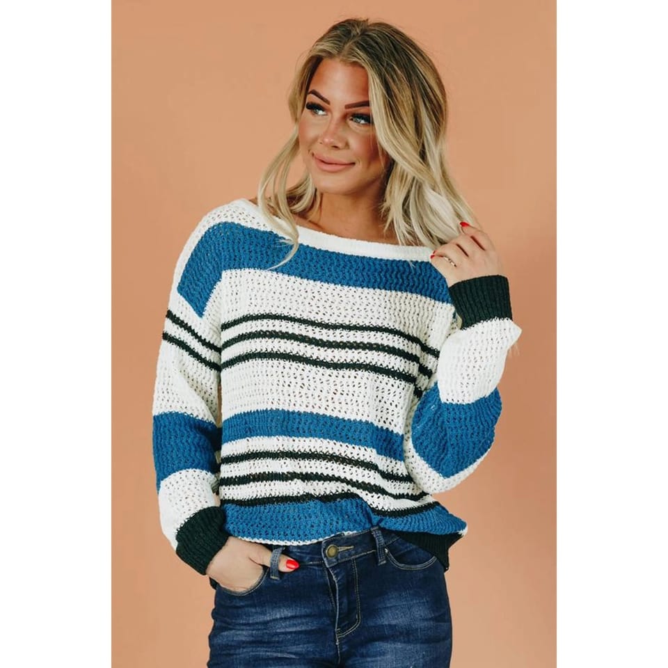 TD Fashion Women's Casual Cardigan High Quality Striped Knit Sweater with Front, product photo