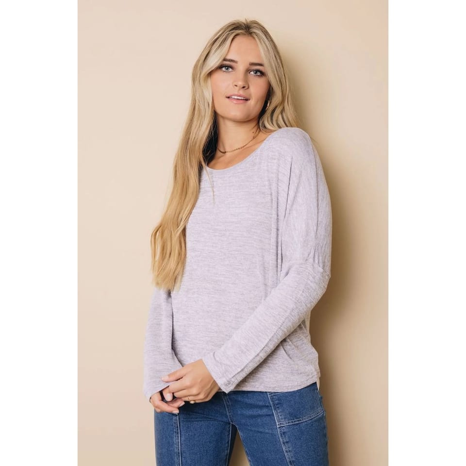 Women's TD Gray Loose Crew Neck Long Sleeve Knit Top, product photo