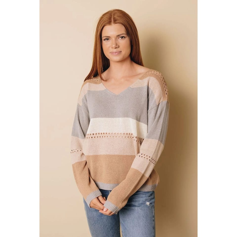 TD Zoey Ladies' Vintage Floral Knitted Color Block Sweater Breathable, product photo