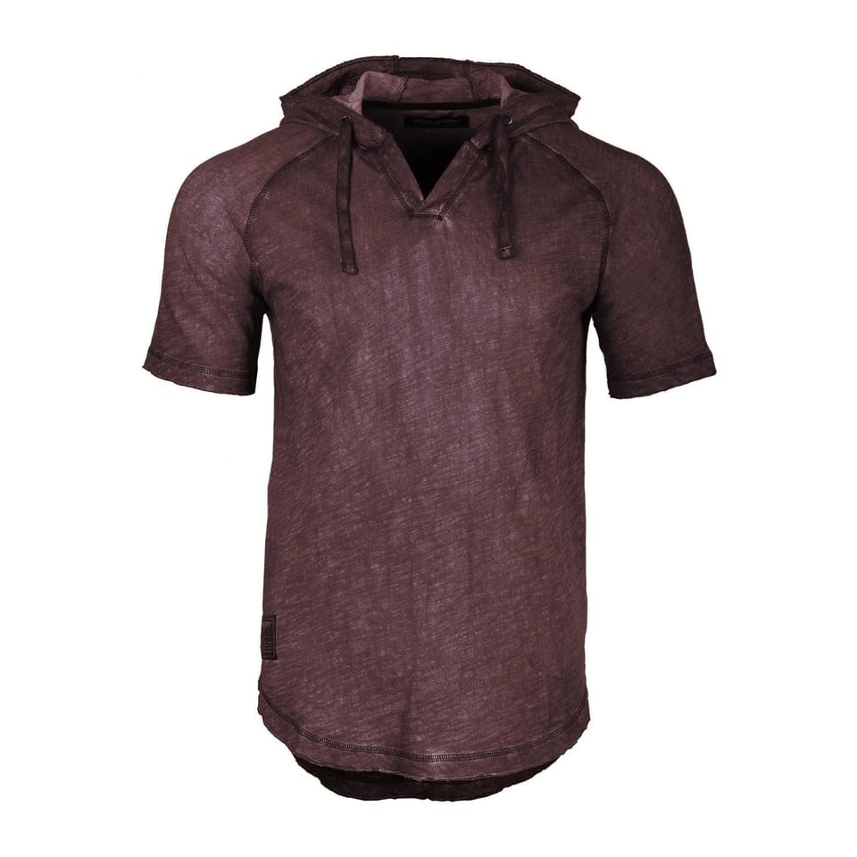 TD ZIMEGO Zipper-Up Raglan Henley Vintage French Terry Cotton Hooded Garment, product photo