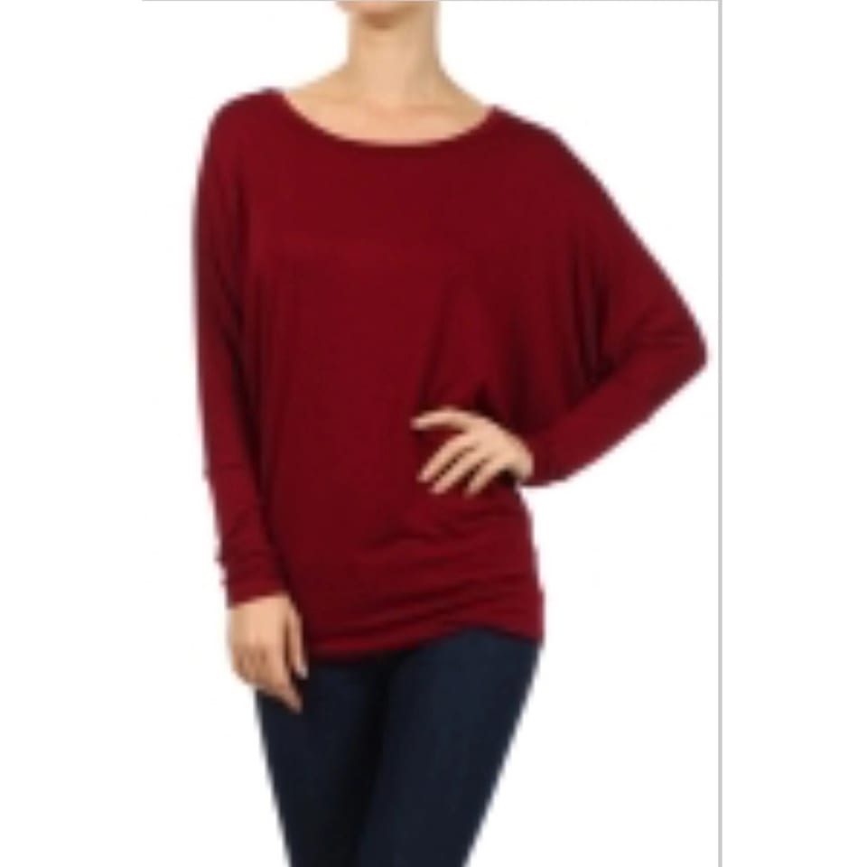 TD Women's Basic Burgundy Tunic Top with Long Sleeves and Dolman Design Knit, product photo
