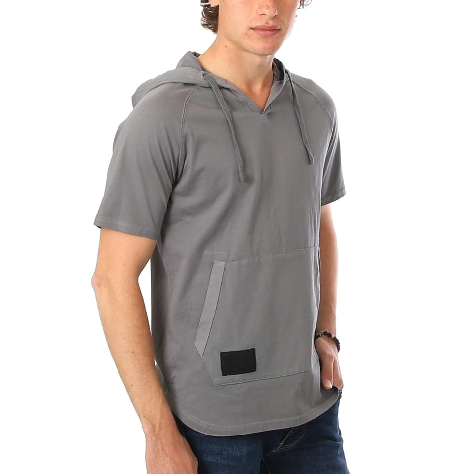 TD ZIMEGO Acid Washed Hooded Shirt Short Sleeve V Neck Raglan Henley Style, product photo
