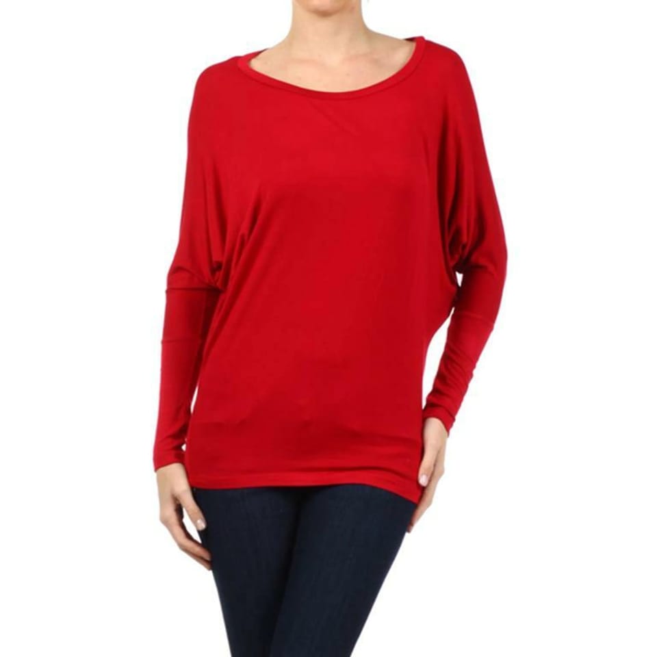 TD Women's Lightweight Dolman Basic Tunic Top with Long Sleeves Red Knit Tops, product photo