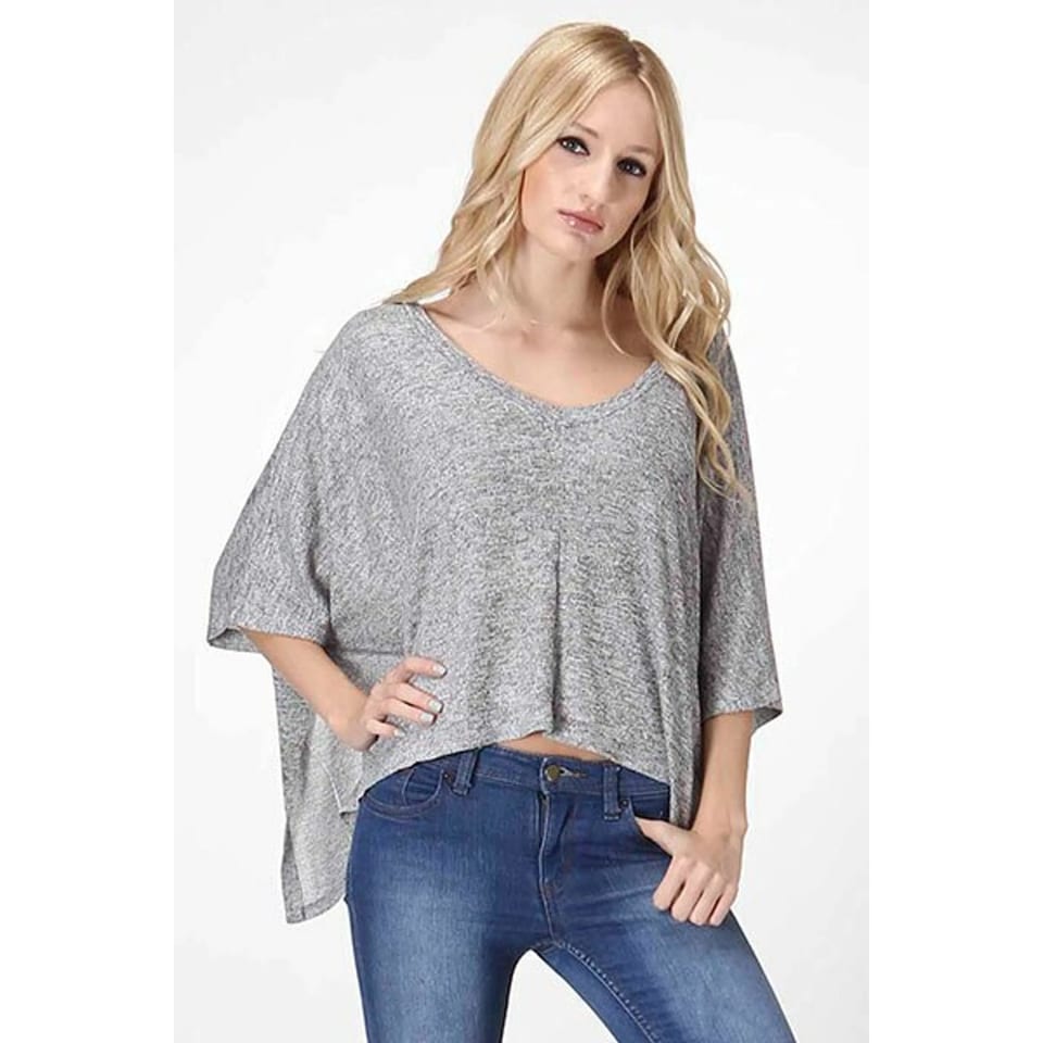 Women's TD Poncho Style Knit Top Grey Color, product photo