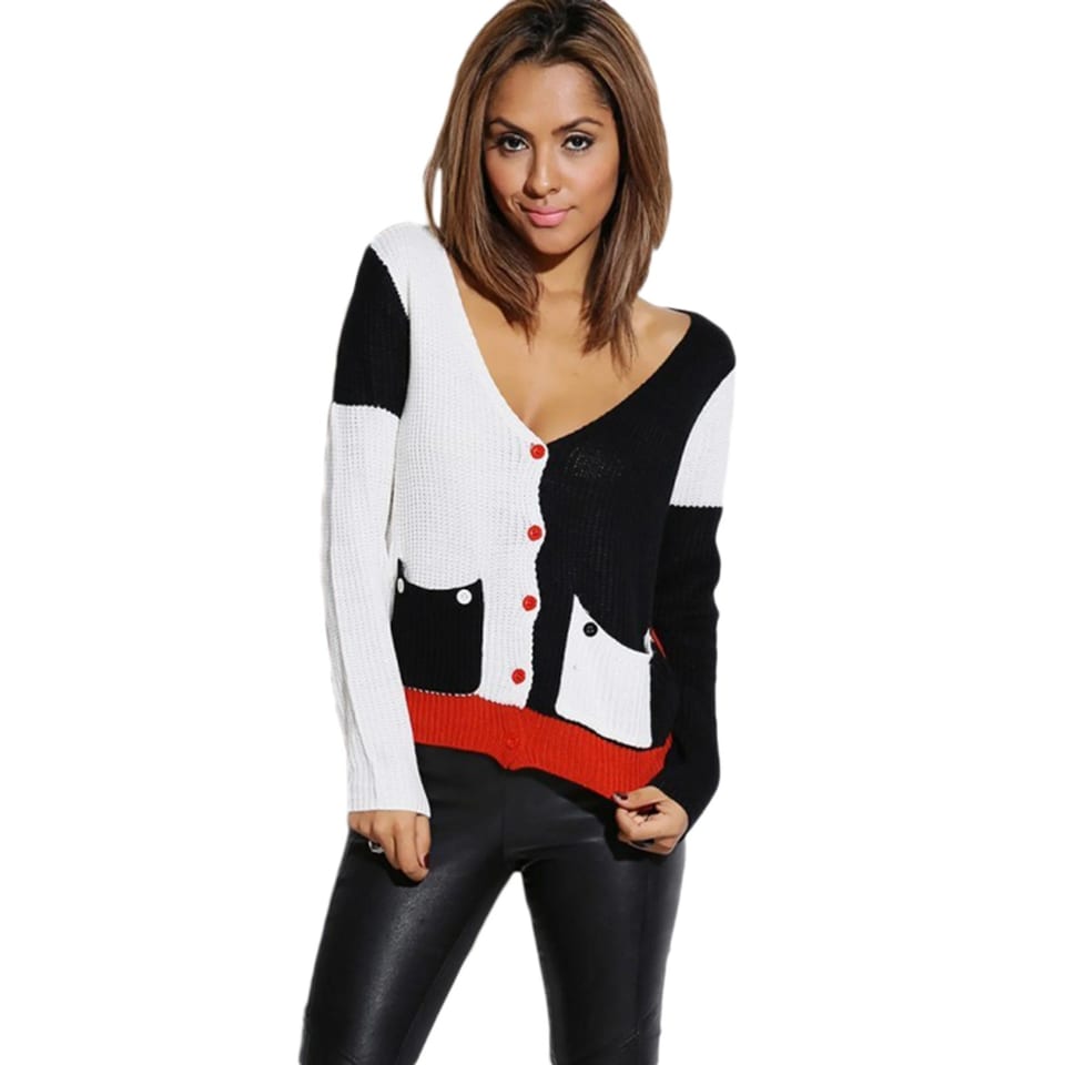 TD Winter Sweater Knit Cardigan in Rust Red/Black Printed Pattern Design, product photo