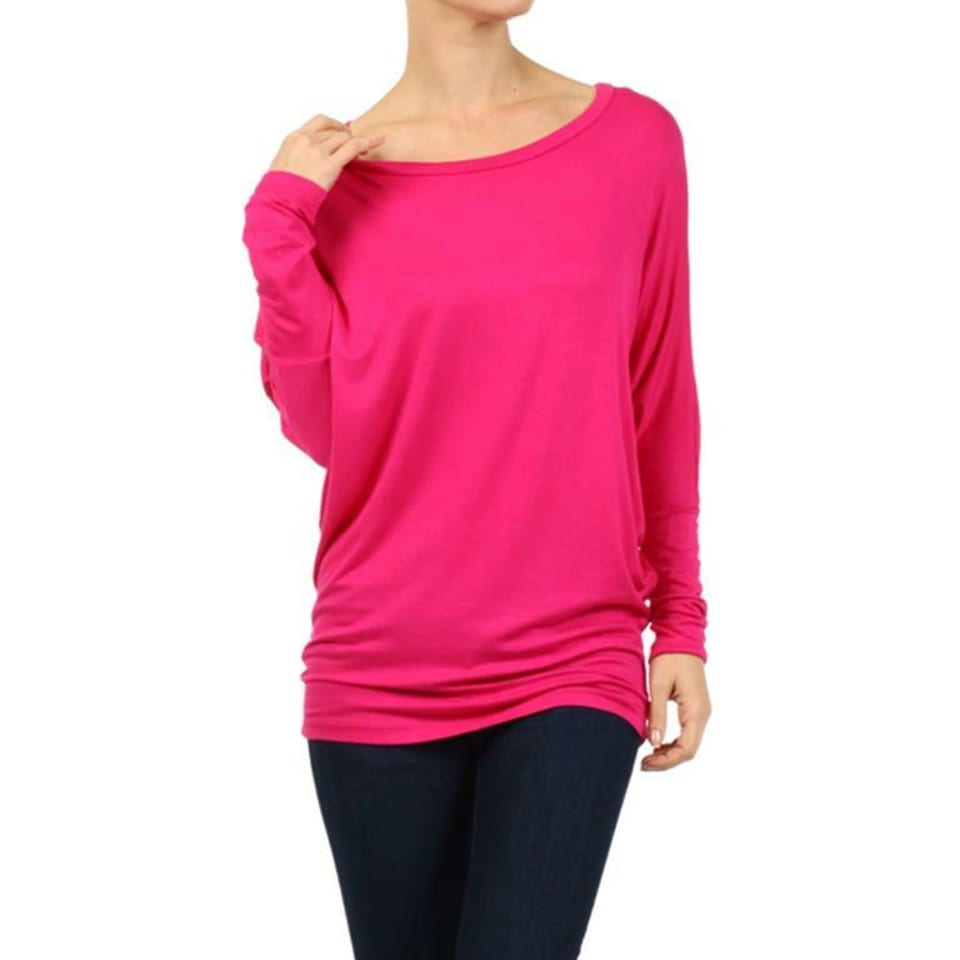TD Women's Lightweight Dolman Tunic Top with Long Sleeves Fuchsia Basic Knit Top, product photo