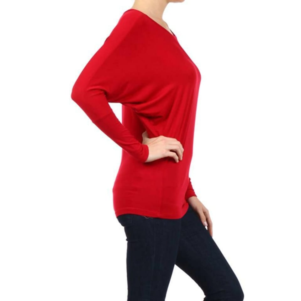 TD Women's Lightweight Dolman Tunic Top with Long Sleeves Basic Red Knit Top, product photo