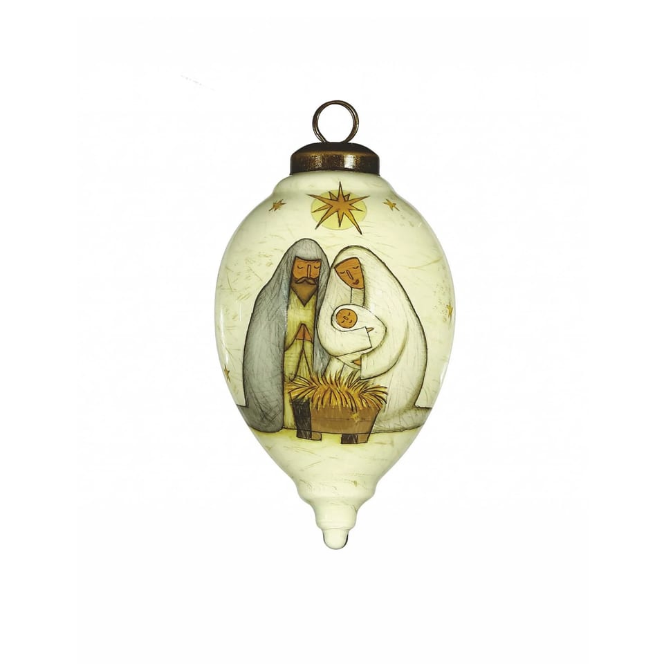 HMS Hand Painted Mouth Blown Glass Nativity Holy Family Ornament Christmas Ball, product photo