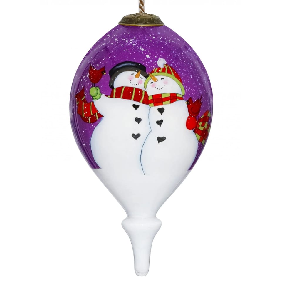 HMS Amore Hand Painted Mouth Blown Glass Ornament-Snowmen Christmas Ball & Tree, product photo