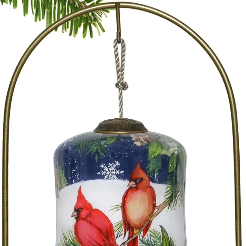 HMS Hand Painted Mouth Blown Glass Ornament Dual Cardinals for Christmas Tree, product photo