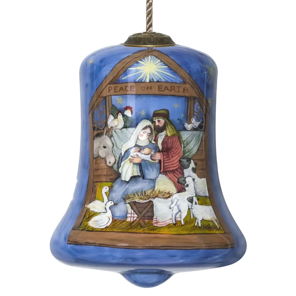HMS Holy Family Bethlehem Hand Painted Mouth Blown Glass Ornament Festive Glass, product photo