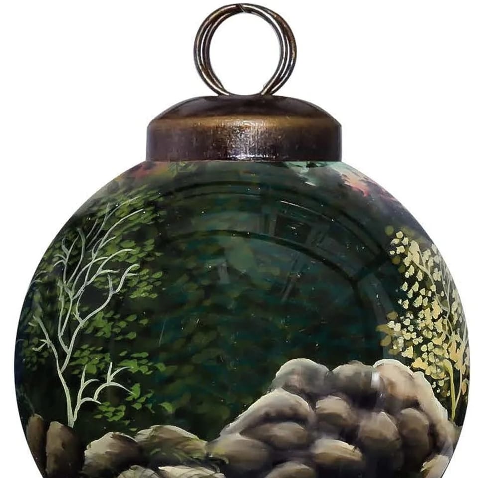 HMS Scenic Life Hand-Painted Mouth Blown Glass Ornament Christmas Ball & Tree, product photo