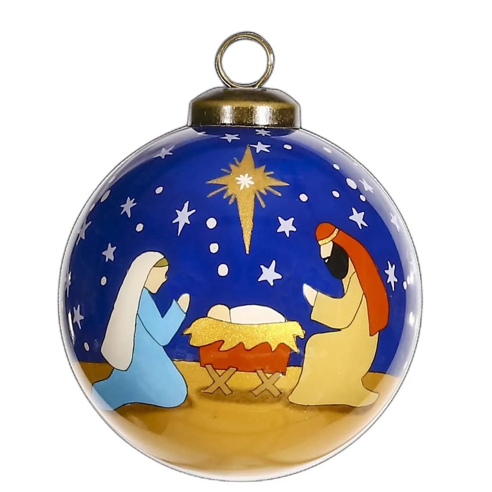 HMS Hand Painted & Mouth Blown Glass Ornament Silent Night Christmas Ball &, product photo