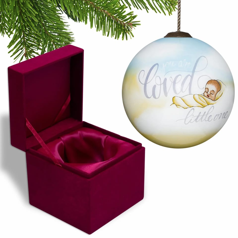 HMS Hand Painted Mouth Blown Glass Ornament 'Smooth You Are Loved Little One', product photo
