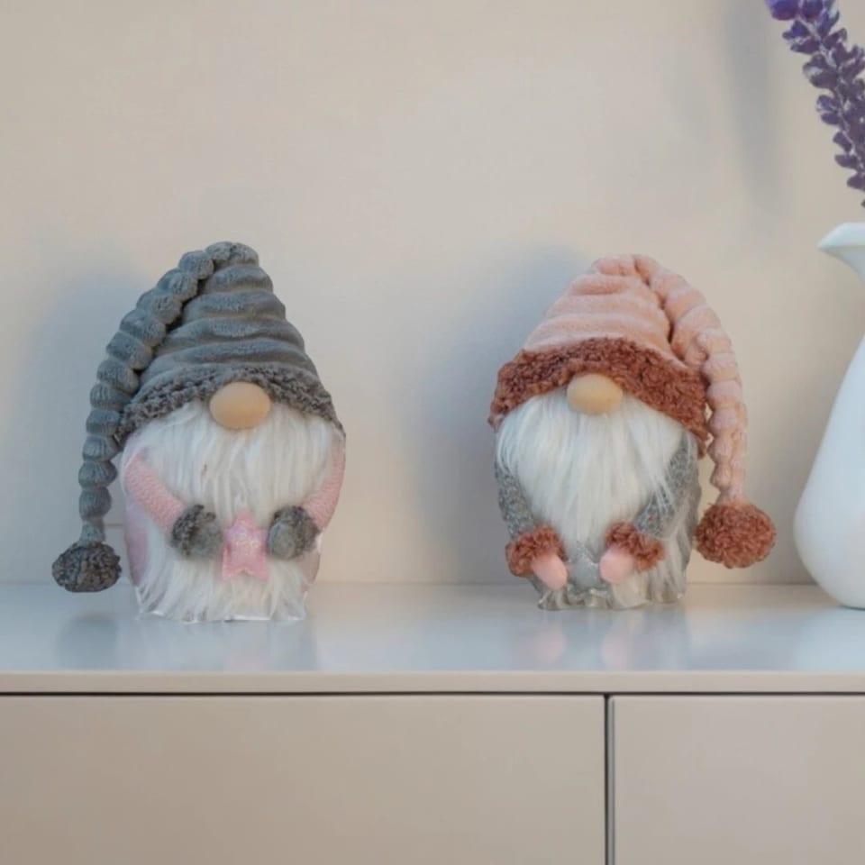 HMS Set of Two Fashionable 11\" Grey Pink Fabric Christmas Gnomes Eco-Friendly, product photo