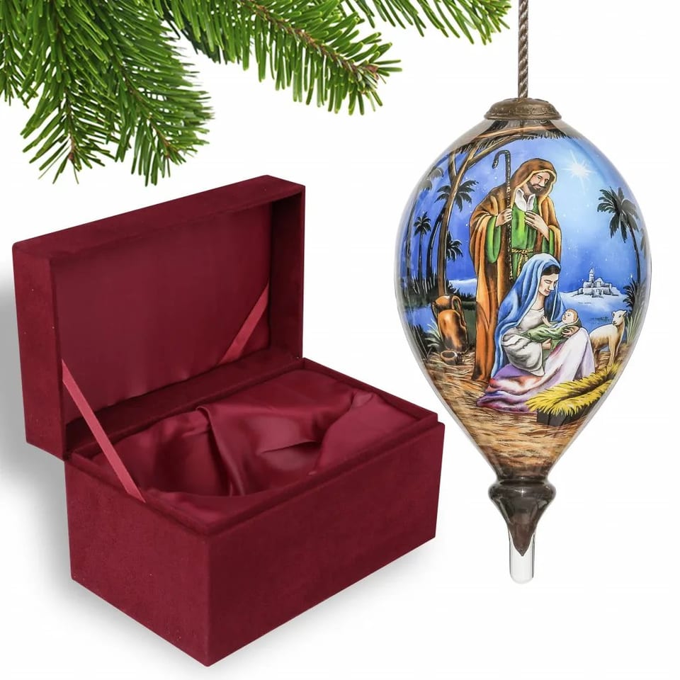 HMS Holy Family Christmas Ornament Hand Painted 3 Inch Mouth Blown Glass Ball, product photo