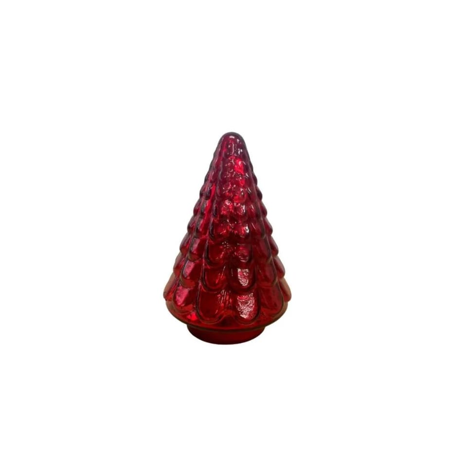 Customizable Size HMS 7\" Embossed Red Glass Christmas Tree Sculpture Nordic, product photo