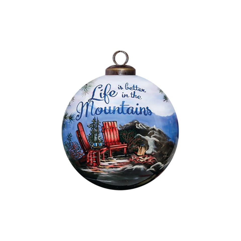 HMS Scenic Life Hand Painted Mouth Blown Glass Ornament Christmas Ball & Tree, product photo