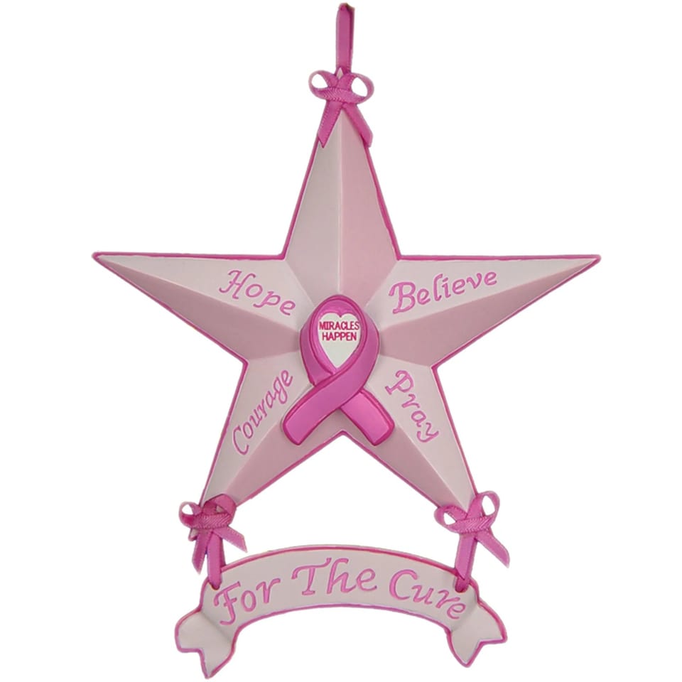 Set of Six Star-Shaped Breast Cancer Awareness Ornaments HMS Christmas, product photo