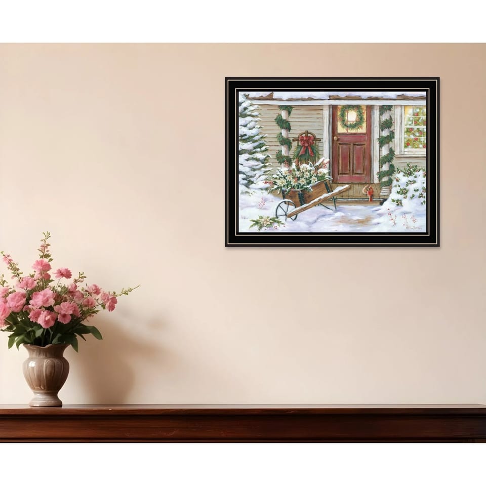 HMS Decorated Holiday Porch Wall Art Black Framed Christmas Decorations, product photo