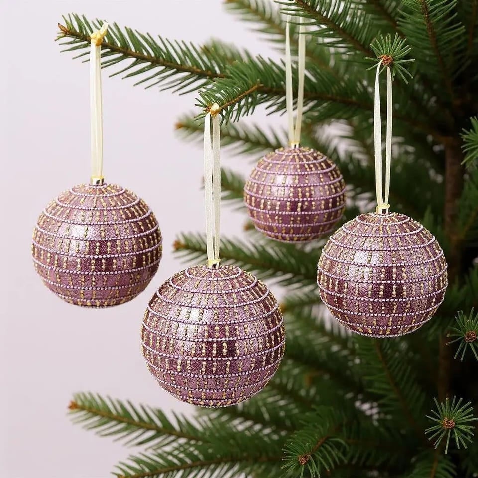 Handcrafted Shatterproof Christmas Ball & Tree Ornaments Set of Four Gold and, product photo