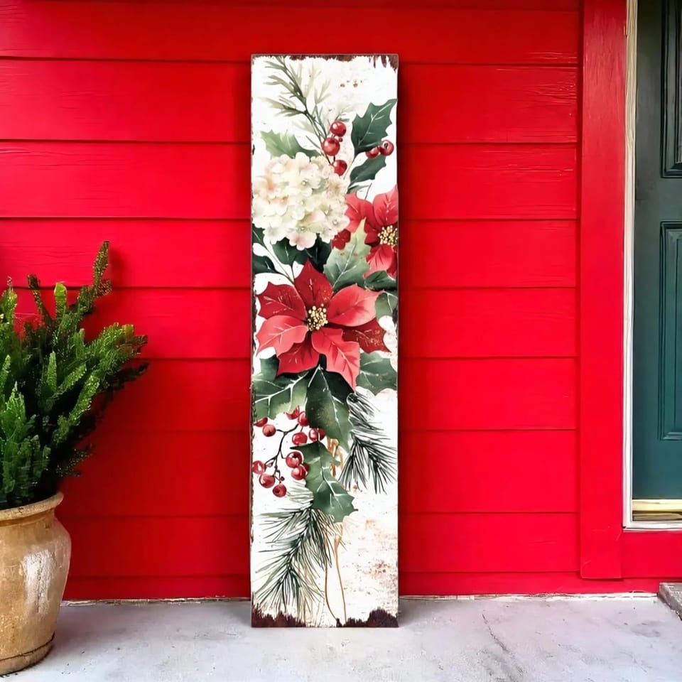 HMS 36'' Eco-Friendly Christmas Poinsettia Tree White Green & Red Solid Wood, product photo