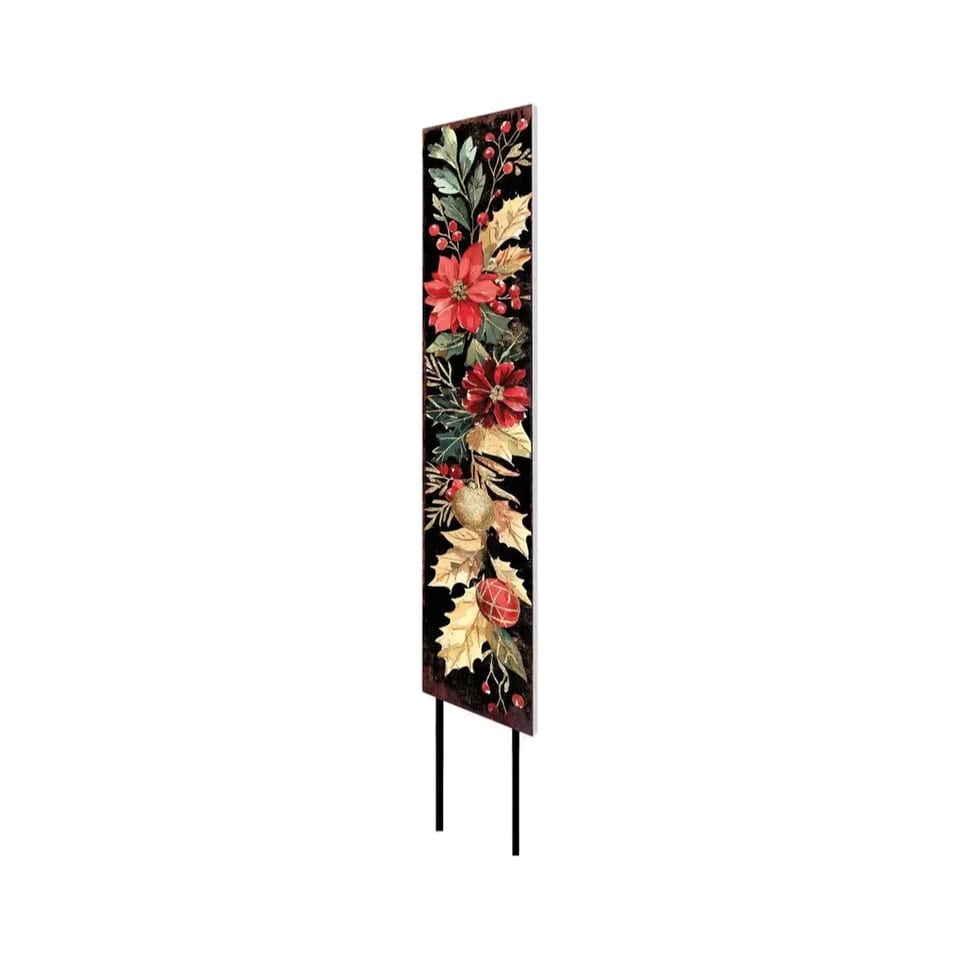 HMS 42\" Solid Wood Christmas Poinsettia Garden Stake in Black and Red Elegant, product photo