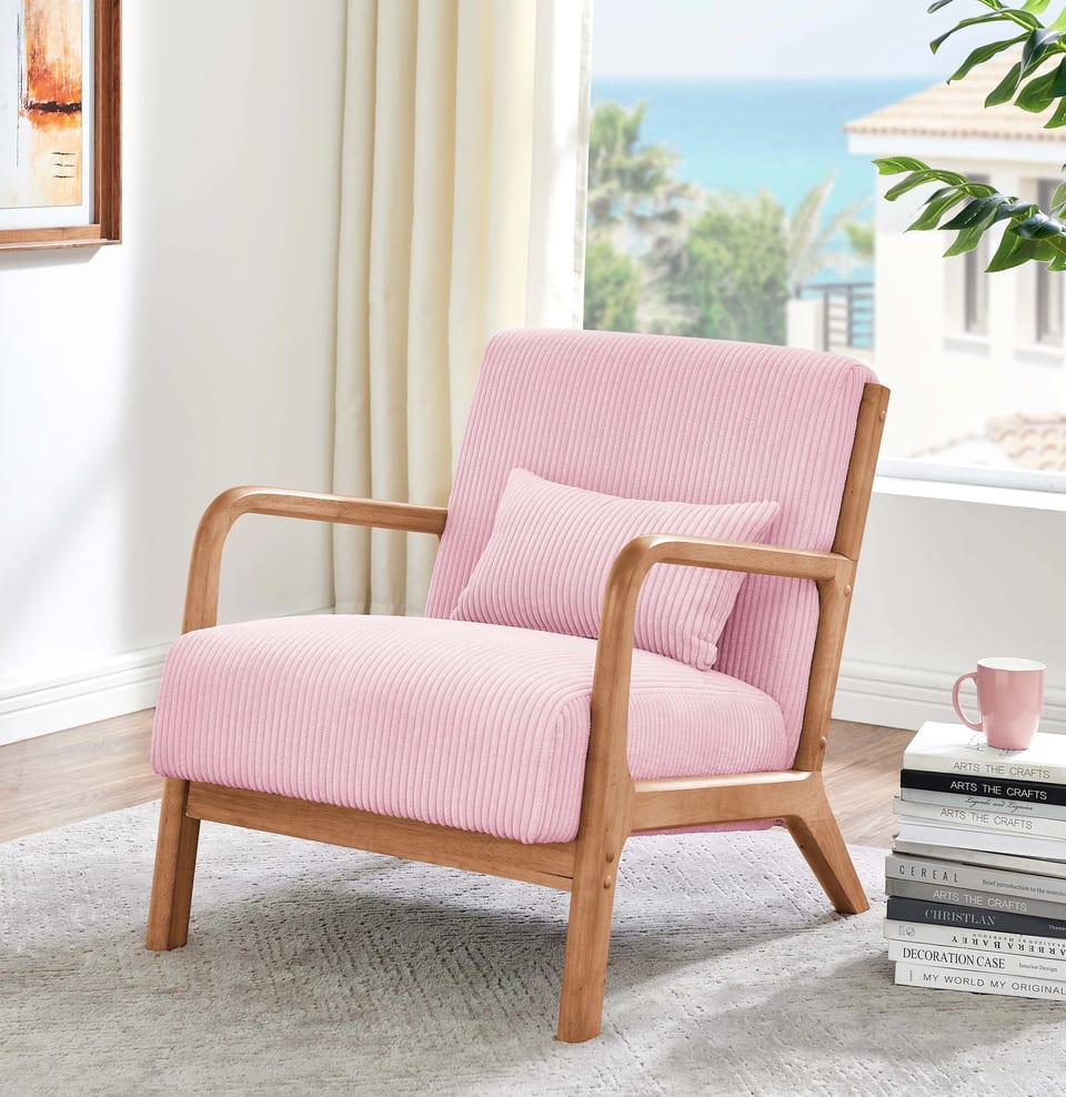 Wooden Lounge Chair Solid Wood Frame in a Warm Natural Finish for Living Room, product photo