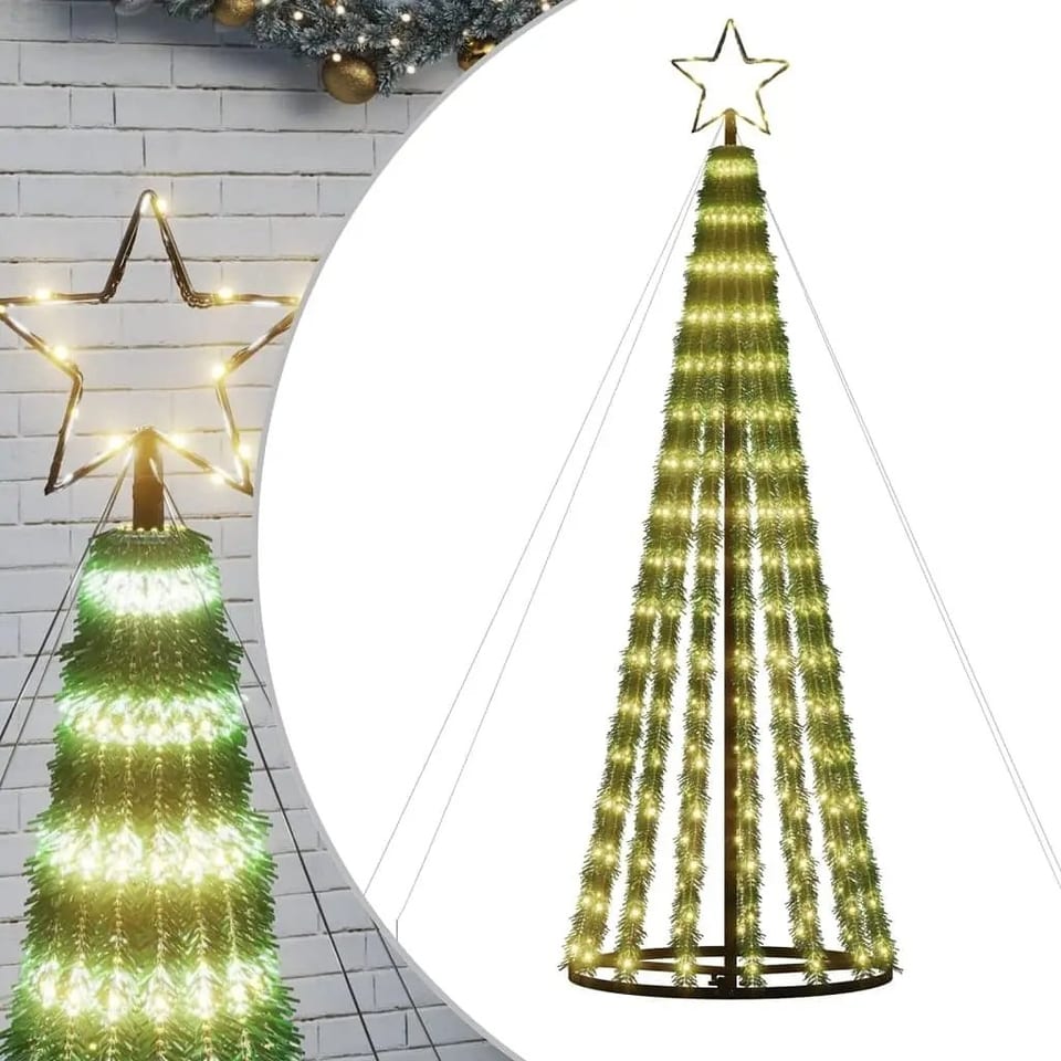 W2B VidaXL High Quality Artificial Christmas Tree Warm White LED Dark Green PVC, product photo