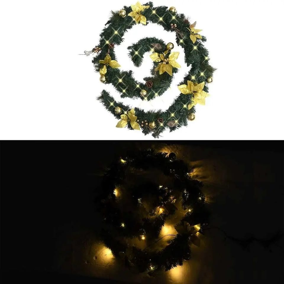 W2B VidaXL 9ft Green and Gold PVC Christmas Garland Eco-Friendly Indoor/Outdoor, product photo