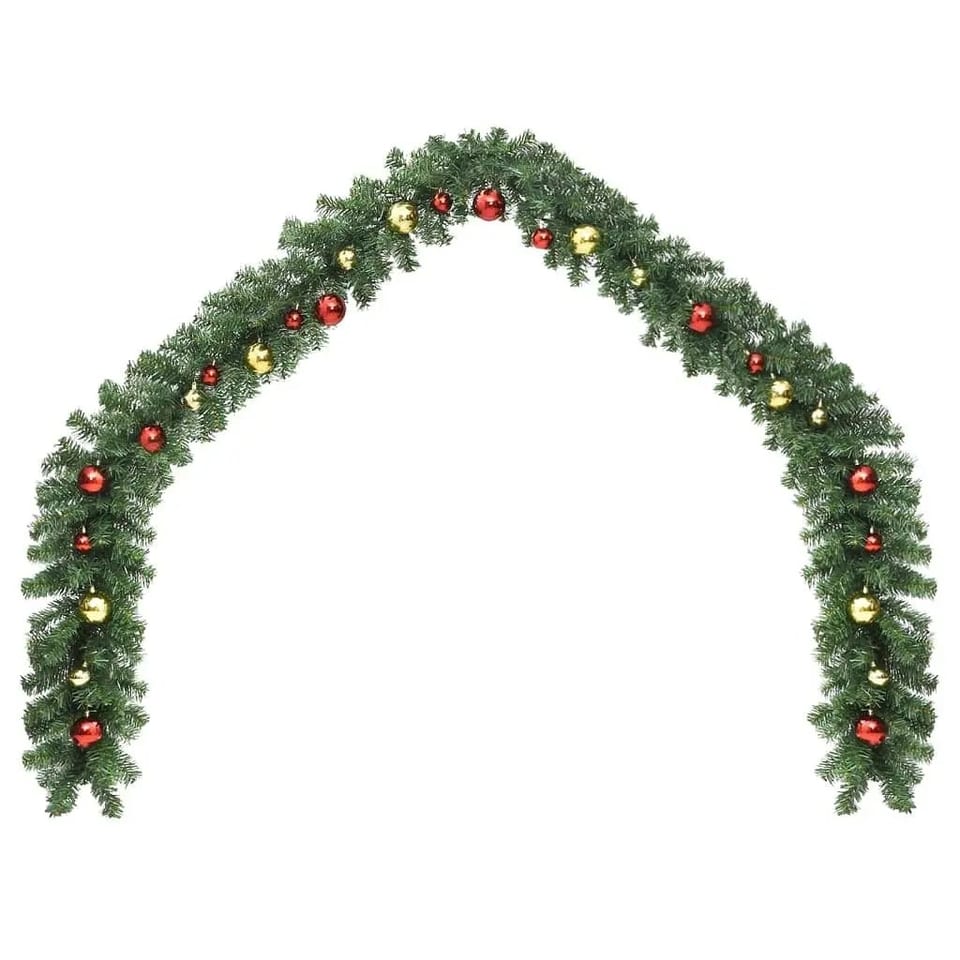 W2B VidaXL 16.4 Feet Green Gold Christmas Garland PVC Red Wreath for Festive, product photo