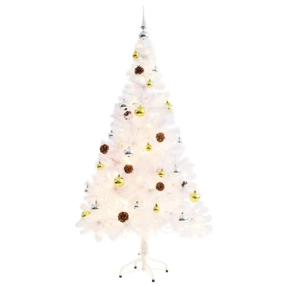 W2B VidaXL Luxury 5 ft White Pre-Lit Artificial Christmas Tree Baubles High, product photo