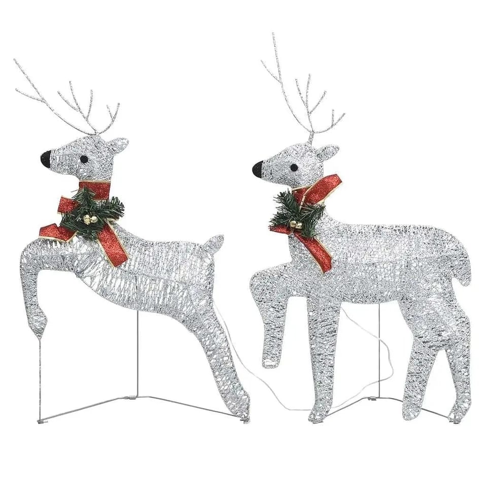 W2B VidaXL Customizable Size Christmas Reindeer Set of 2 Silver Mesh and Metal, product photo