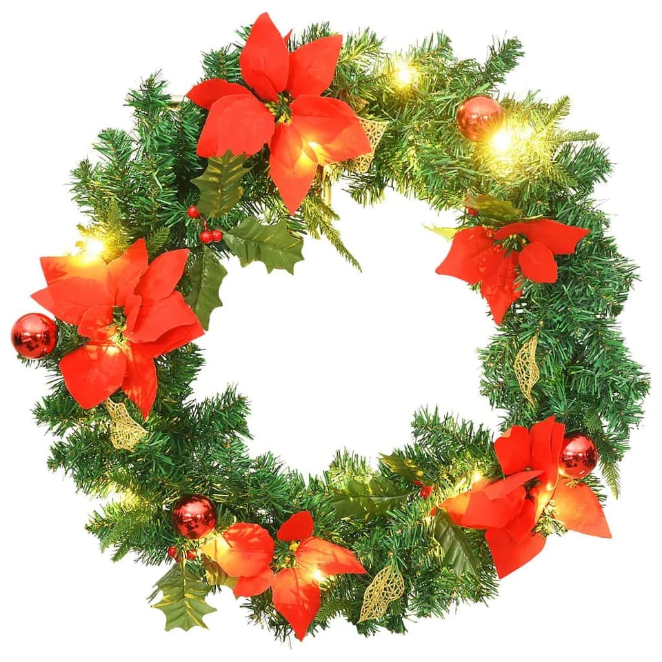 W2B VidaXL Handmade PVC Christmas Wreath 23.6 in Green and Red Decorative, product photo